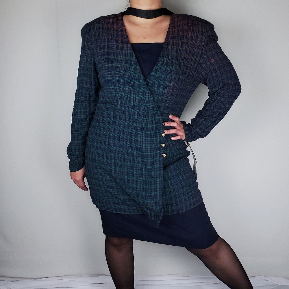 Vintage Deadstock Plaid Ombre Midi Suit Dress